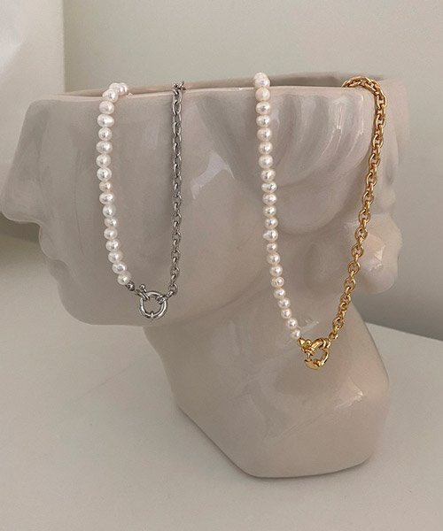 half pearl chain necklace